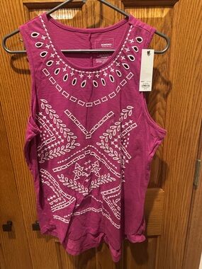 Sonoma Goods For Life Embroidered Tank Top Hot Pink Size Large New NWT Sz L